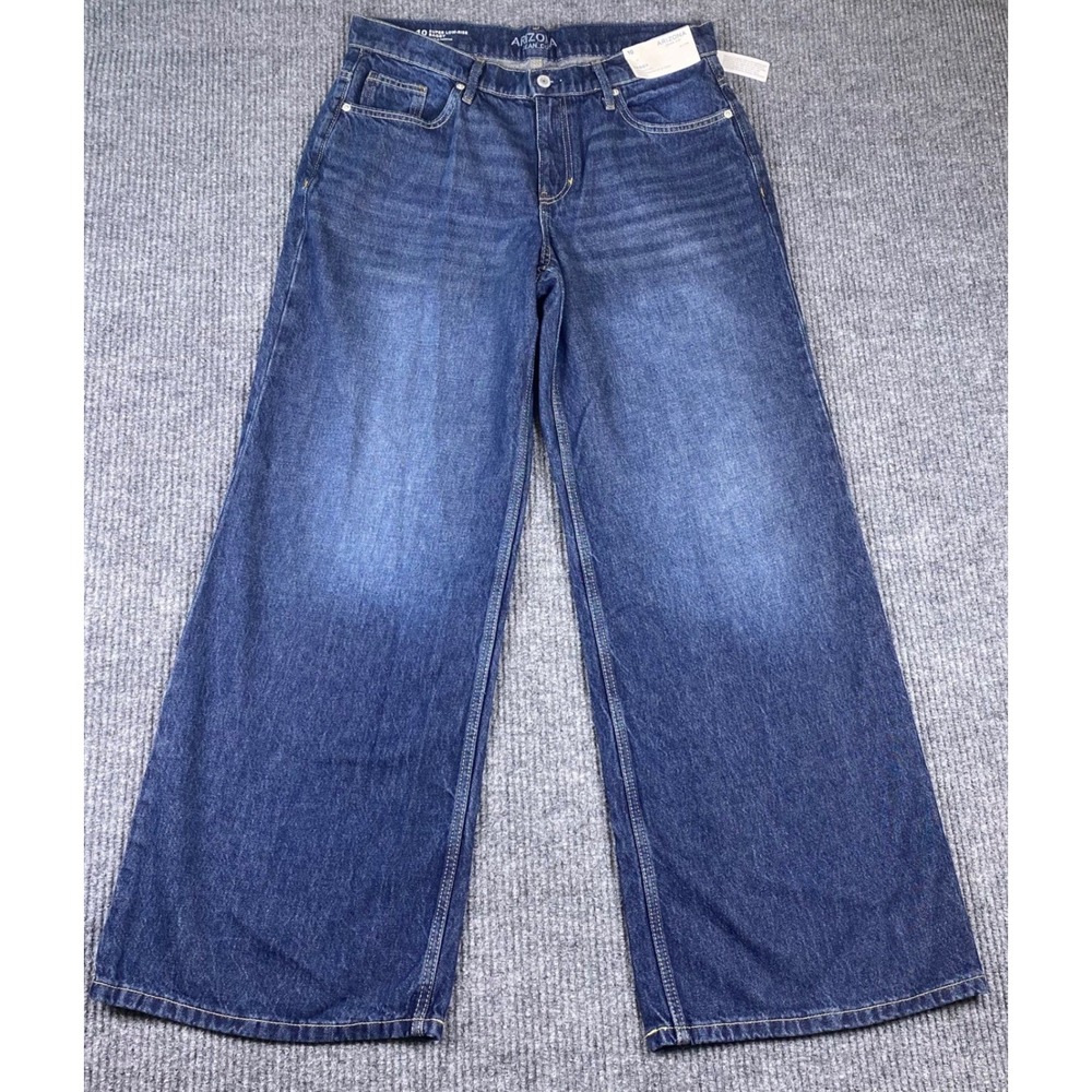Arizona Jean Co Baggy Jeans Womens 10 Blue Super Low Rise Wide Leg Y2K Skater
